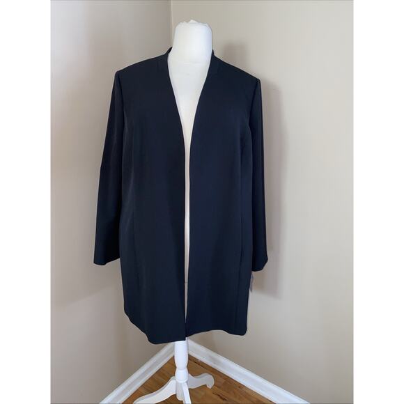 KASPER BLACK LONG LINED OPEN BLAZER JACKET POCKETS CAREER PLUS SIZE 20W - Picture 1 of 10